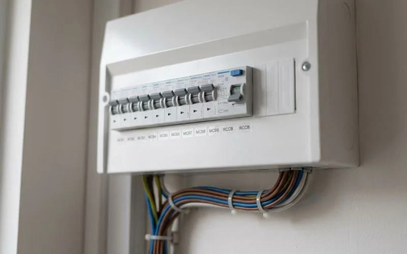 A new distribution board freshly installed in a renovated terrace home