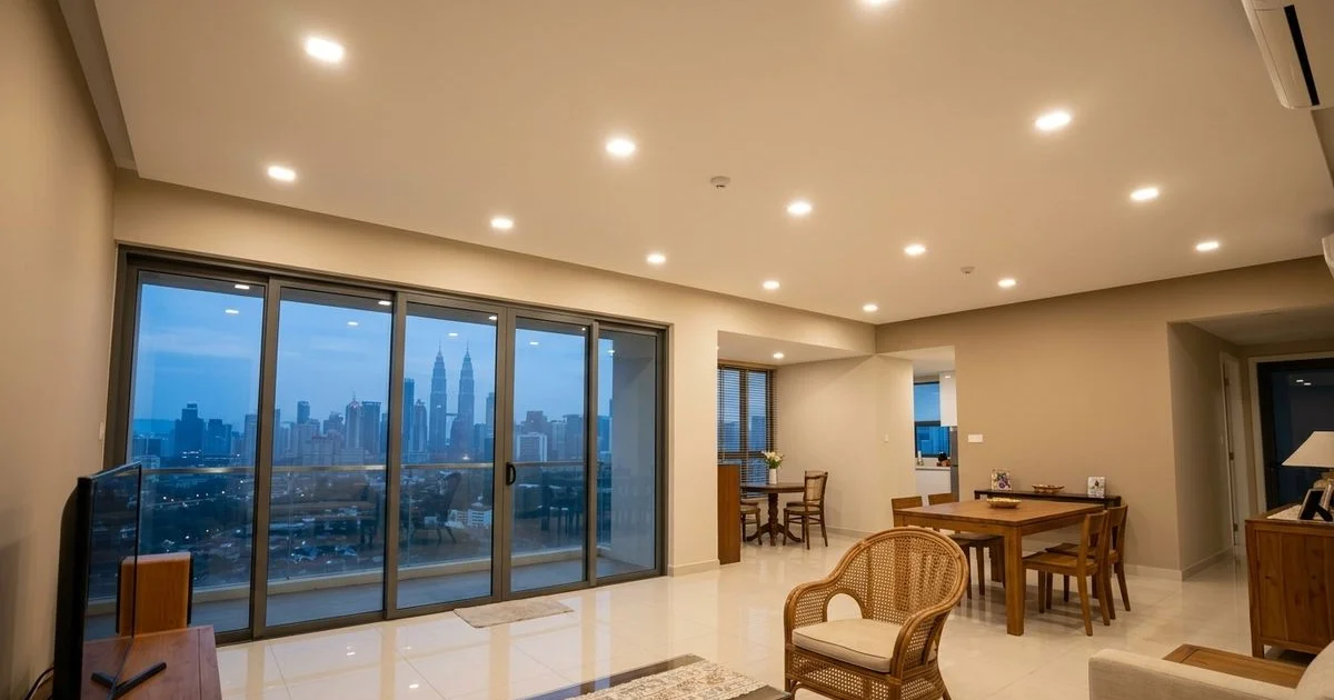 Bright modern LED downlights lighting a Malaysian home interior